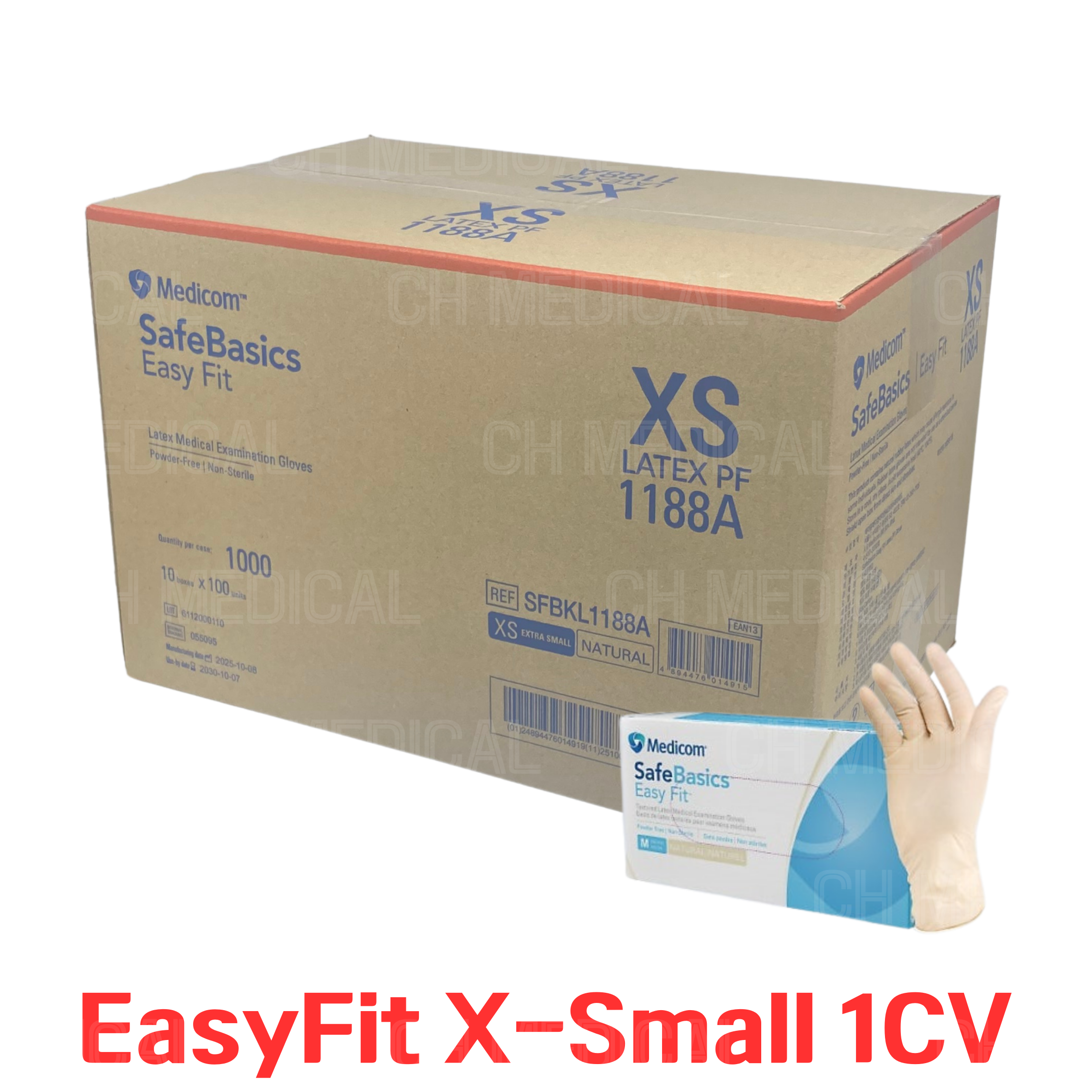 MEDICOM) Latex Glove (EasyFit) #X-Small (1188A) (100ea*10box)