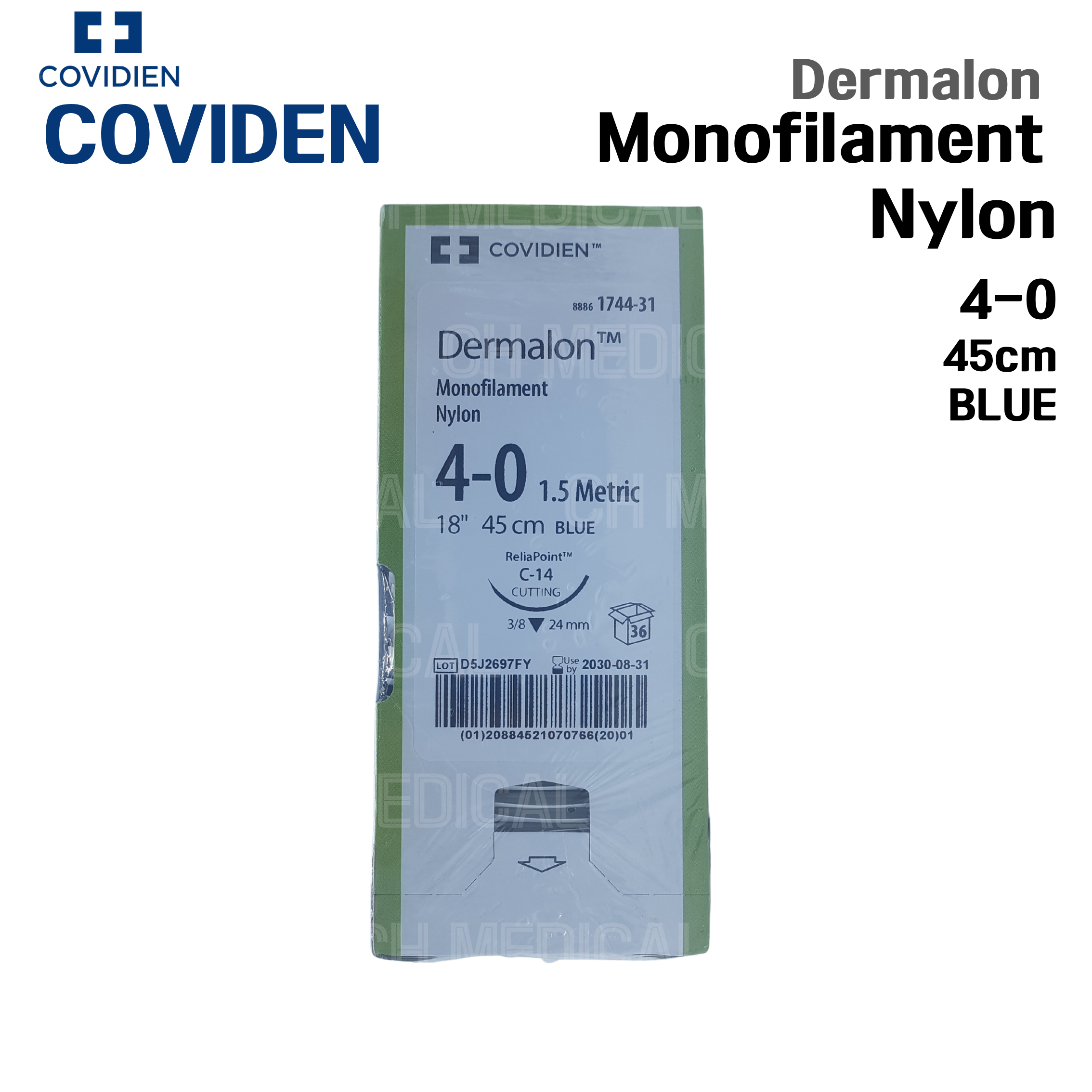 COVIDIEN) Dermalon 4/0 (24mm 3/8) #1744-31 (36unit)