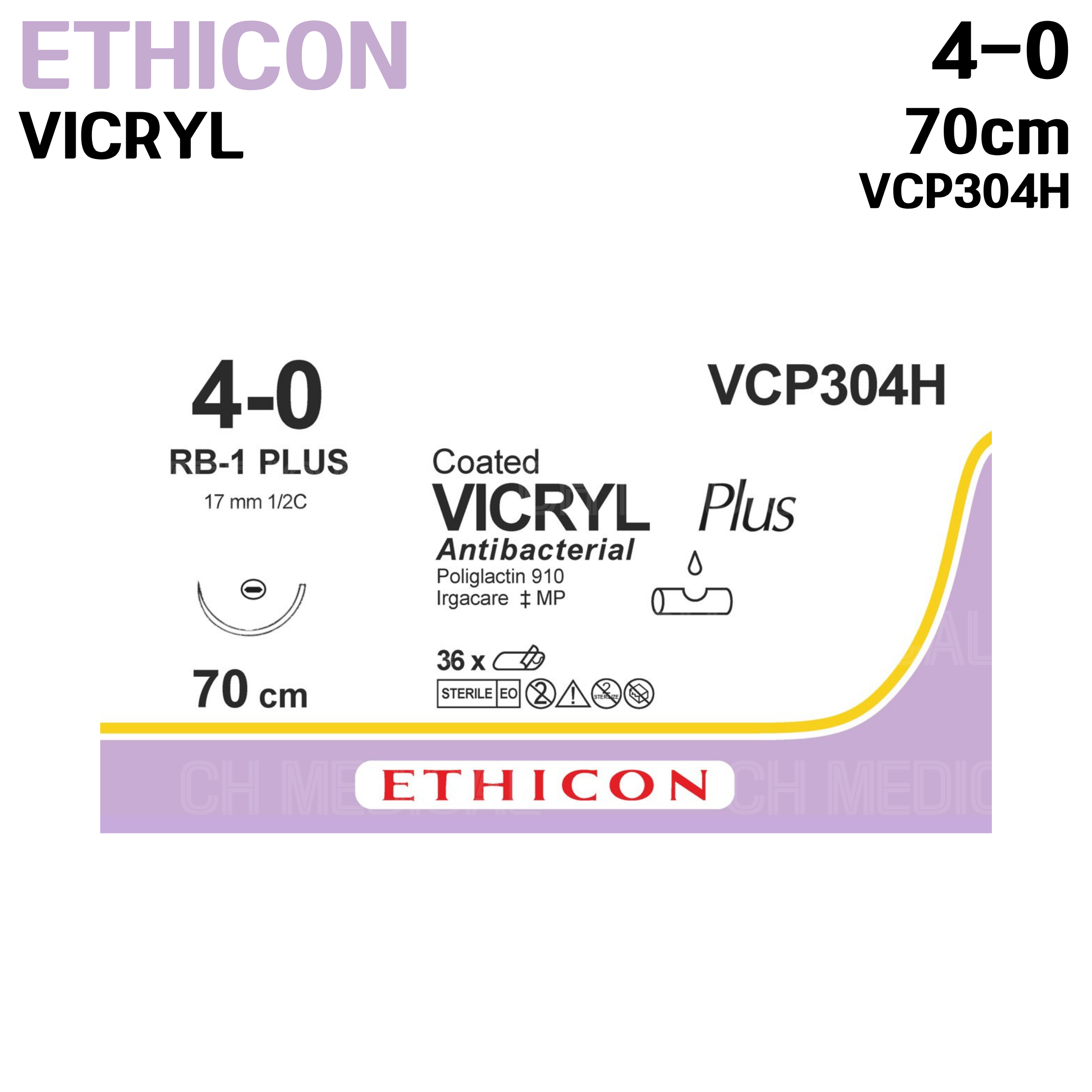 ETHICON) VICRYL 4/0 (17mm 1/2) 70cm #VCP304H (36unit)
